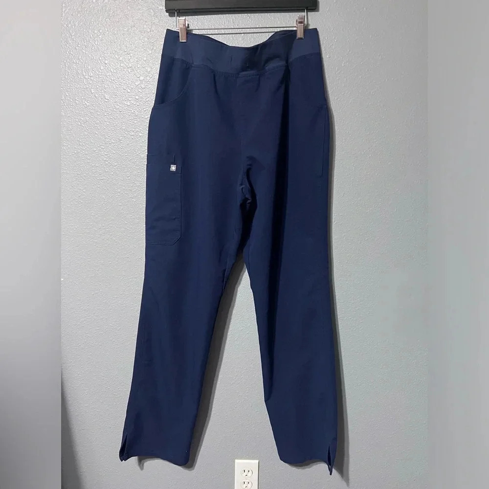 FIGS Kade Cargo Scrub Pants Comfort Waist Four Pocket Stretch Navy Blue Size L/T